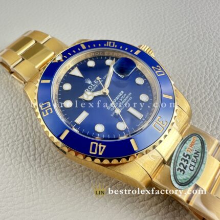 Clean Factory Rolex ubmariner 126618LB | 41mm Full Gold Blue Dial | Premium Replica Watch