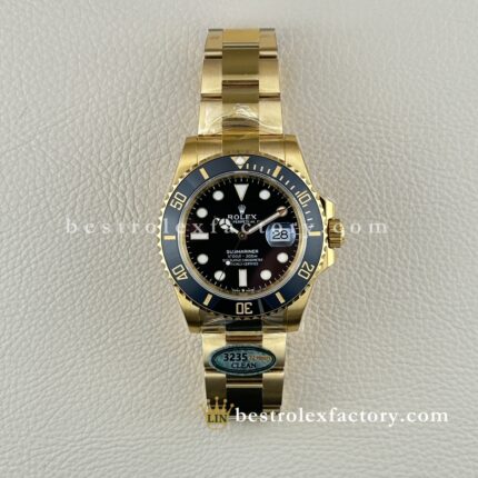 Clean Factory Rolex Submariner 126618LN | 41mm Full Gold Black Dial | Premium Replica Watch