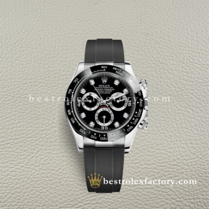 Clean Factory Rolex Daytona 116519LN-0022 White Gold Black Moissanite Diamond Dial Replica