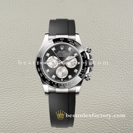Clean Factory Rolex Daytona 126519LN-0004 Black Dial Diamond Markers Silver Subdials Snailed – Dandong 4131 Super Clone | 18k White Gold