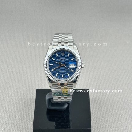 Clean Factory Super Clone Rolex Datejust 126234-0049 – Blue Fluted-Motif Dial, Jubilee Bracelet, 36mm