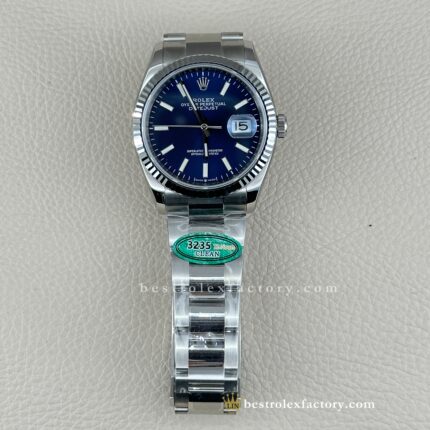 Clean Factory Super Clone Rolex Datejust 126234-0018 – Blue Sunburst Dial, White Gold Bezel, Oyster Bracelet