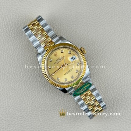 Clean Factory Super Clone Rolex Datejust 126233-0017 – Champagne Dial, Moissanite Diamonds, Two-Tone Yellow Gold
