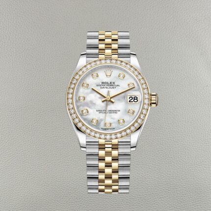 Rolex Lady Datejust 278383RBR-0028 Mother of Pearl Dial – Yellow Gold Moissanite Bezel 31mm Super Clone