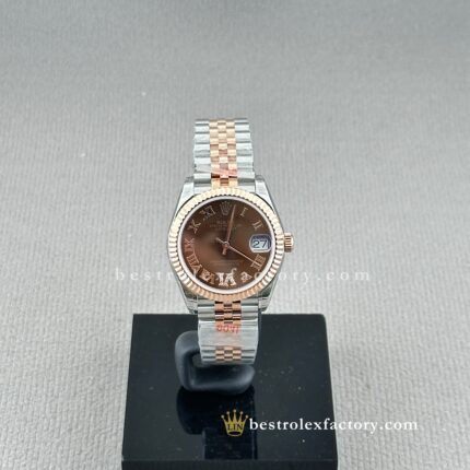 Clean Factory Lady Datejust 278271-0004 – 31mm Chocolate Dial, Diamond Roman Numerals, Everose Gold Replica