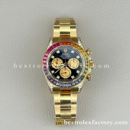 Clean Factory Rolex daytona 116598RBOW-0001 Yellow Gold Rainbow Moissanite Super Clone