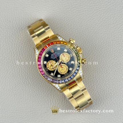 Clean Factory Rolex daytona 116598RBOW-0001 Yellow Gold Rainbow Moissanite Super Clone