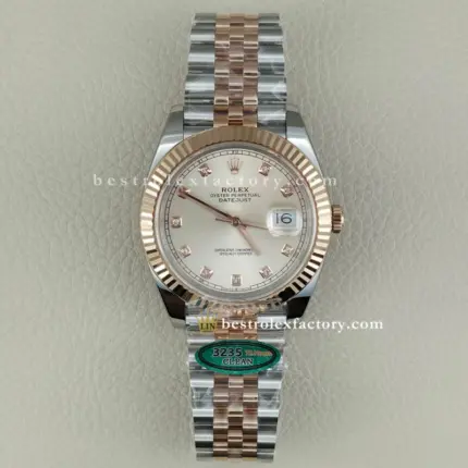 Clean Factory Rolex Datejust 41 Ref. 126331-0008 | Everose Rolesor | Sundust Dial | Moissanite Diamond-Set | DD3235