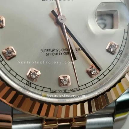 Clean Factory Rolex Datejust 41 Ref. 126331-0008 | Everose Rolesor | Sundust Dial | Moissanite Diamond-Set | DD3235