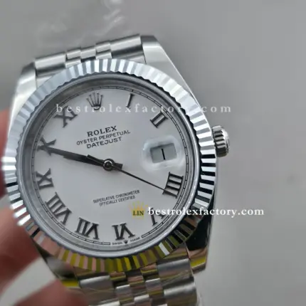 Clean Factory Rolex Datejust 41 Ref. 126334-0024 | White Roman Dial | 18K WG Wrapped Bezel | DD3235
