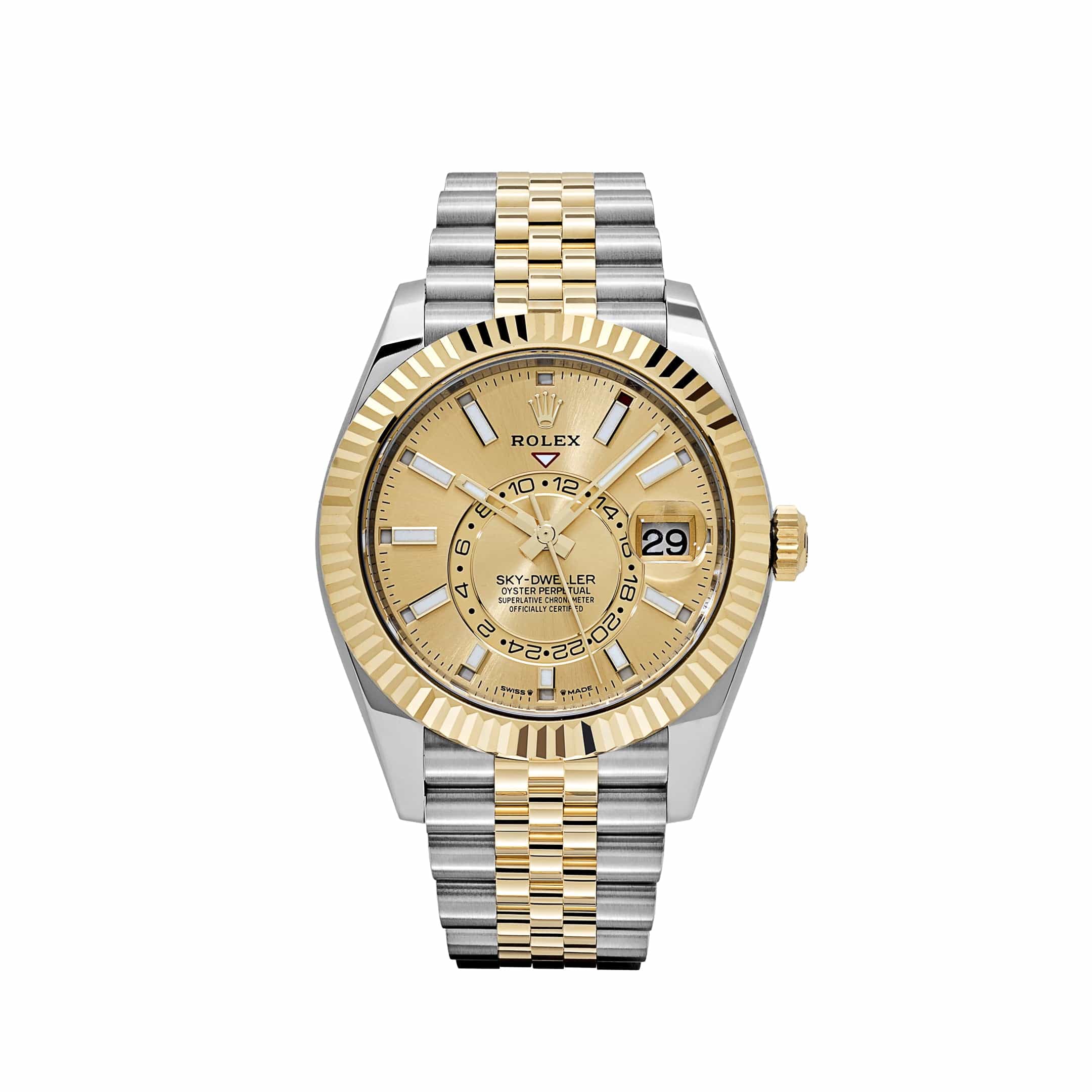 ZF Factory Rolex Sky-Dweller 336933 Two-Tone Jubilee ZF Factory Rolex Sky-Dweller 42 Ref. 336933 Yellow Rolesor Champagne Sunray Dial Jubilee Bracelet